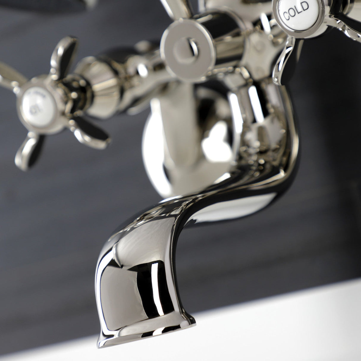 Essex KS246PN Three-Handle 2-Hole Wall Mount Clawfoot Tub Faucet with Handshower, Polished Nickel