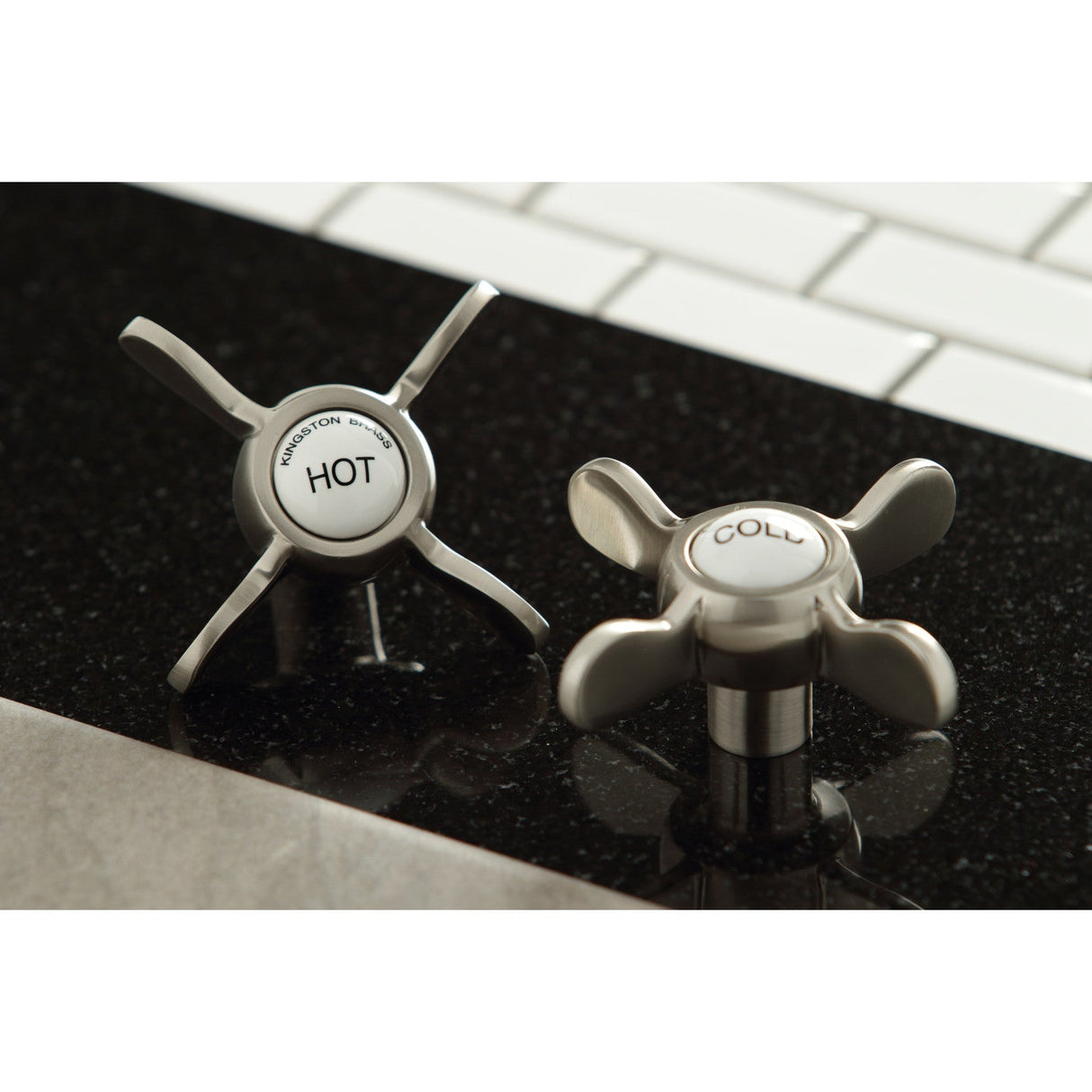 Essex KS246SN Three-Handle 2-Hole Wall Mount Clawfoot Tub Faucet with Handshower, Brushed Nickel