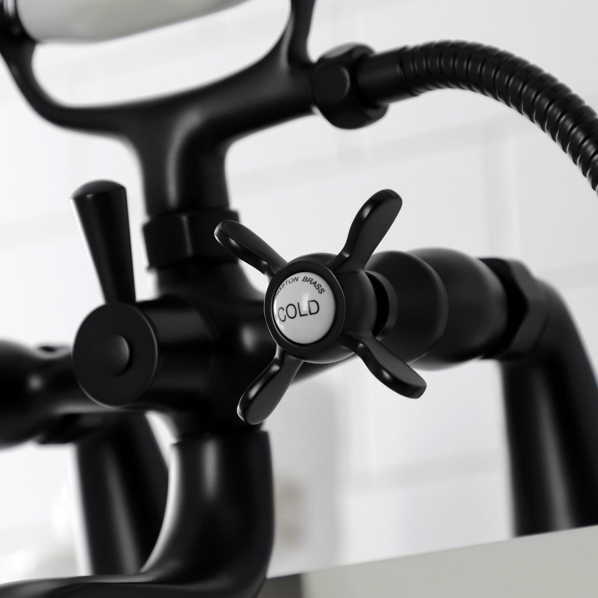 Essex KS247MB Three-Handle 2-Hole Deck Mount Clawfoot Tub Faucet with Handshower, Matte Black