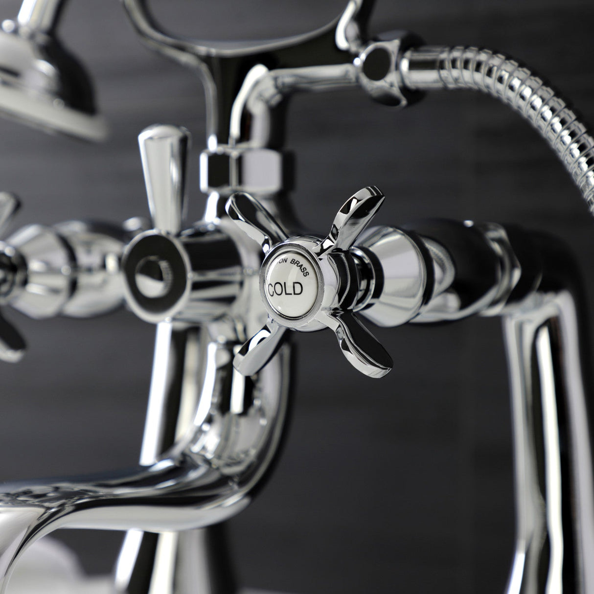 Essex KS248C Three-Handle 2-Hole Deck Mount Clawfoot Tub Faucet with Handshower, Polished Chrome