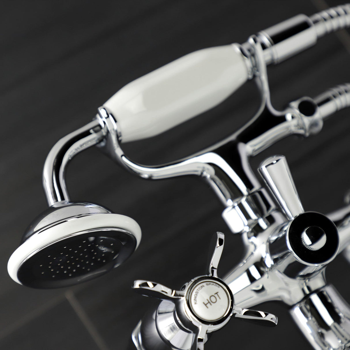 Essex KS248C Three-Handle 2-Hole Deck Mount Clawfoot Tub Faucet with Handshower, Polished Chrome