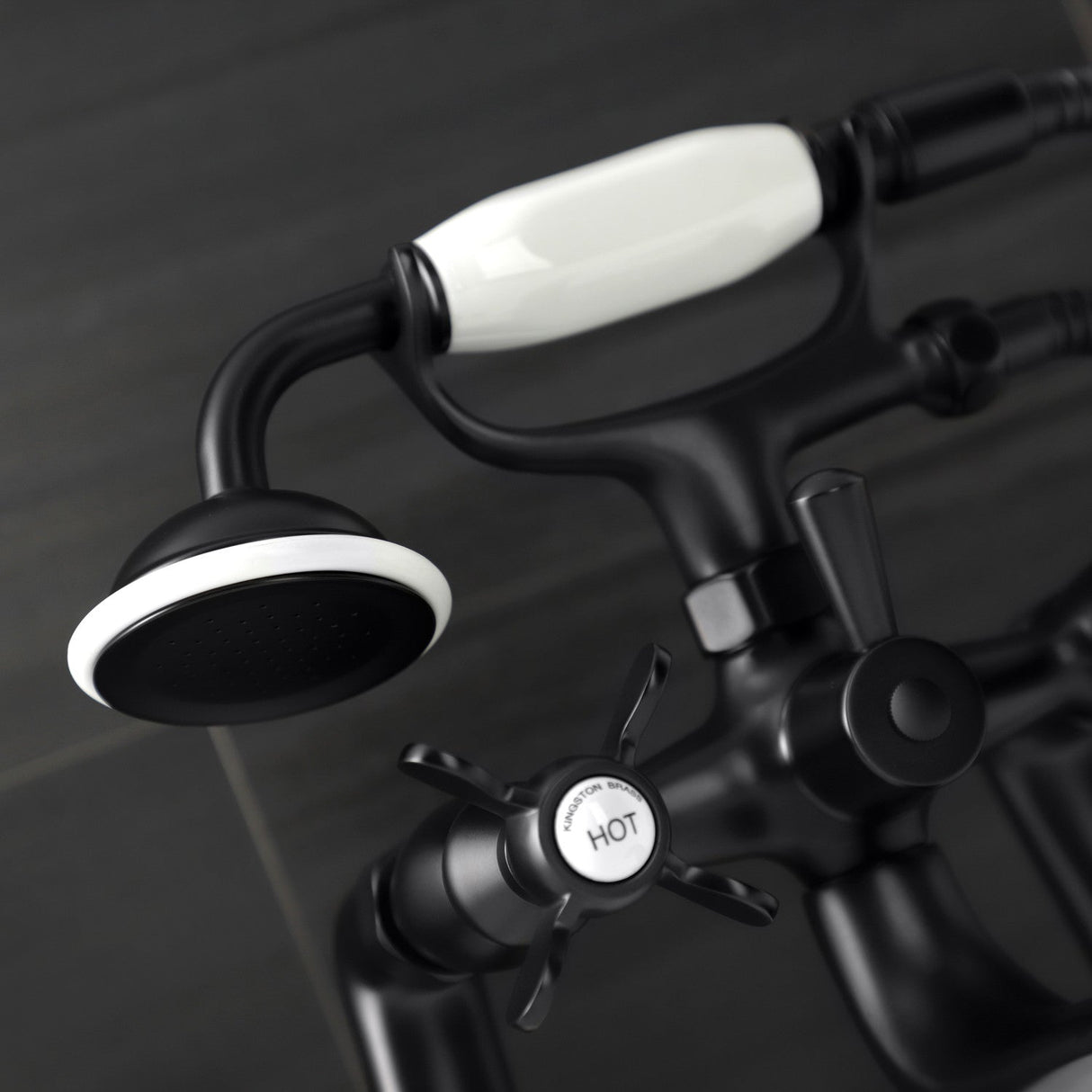 Essex KS248MB Three-Handle 2-Hole Deck Mount Clawfoot Tub Faucet with Handshower, Matte Black