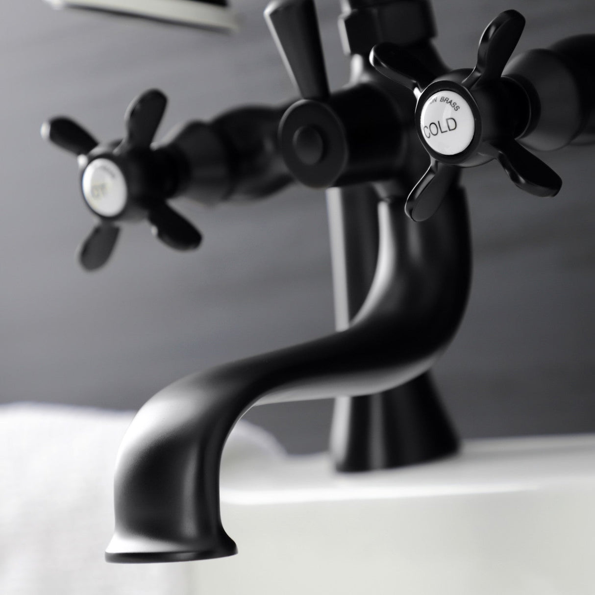 Essex KS248MB Three-Handle 2-Hole Deck Mount Clawfoot Tub Faucet with Handshower, Matte Black