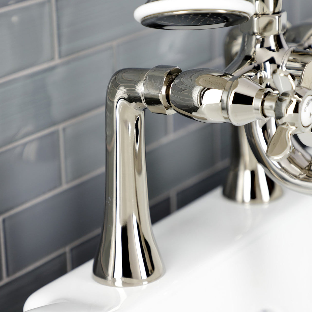 Essex KS248PN Three-Handle 2-Hole Deck Mount Clawfoot Tub Faucet with Handshower, Polished Nickel