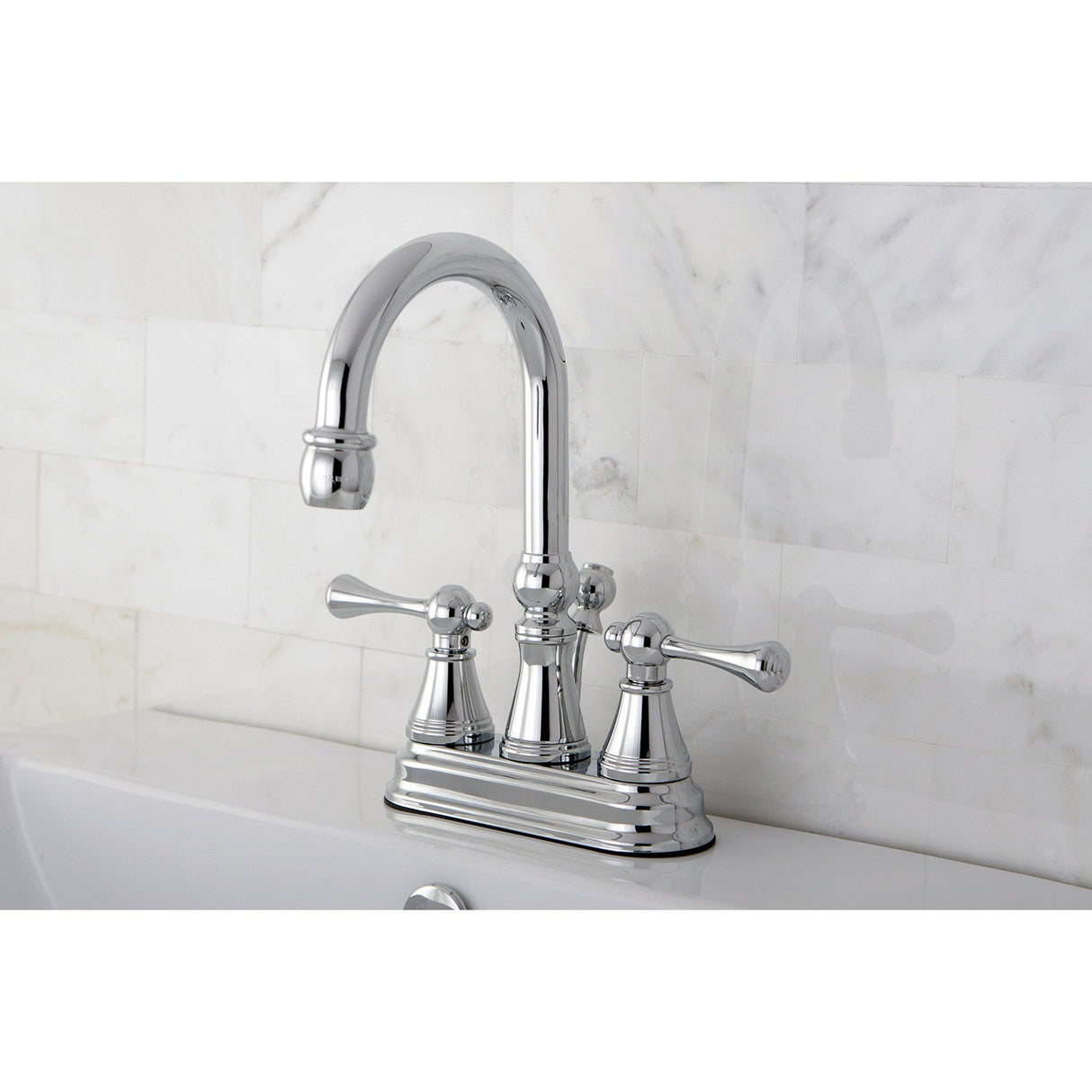 Restoration KS2611BL Two-Handle 3-Hole Deck Mount 4" Centerset Bathroom Faucet with Brass Pop-Up, Polished Chrome