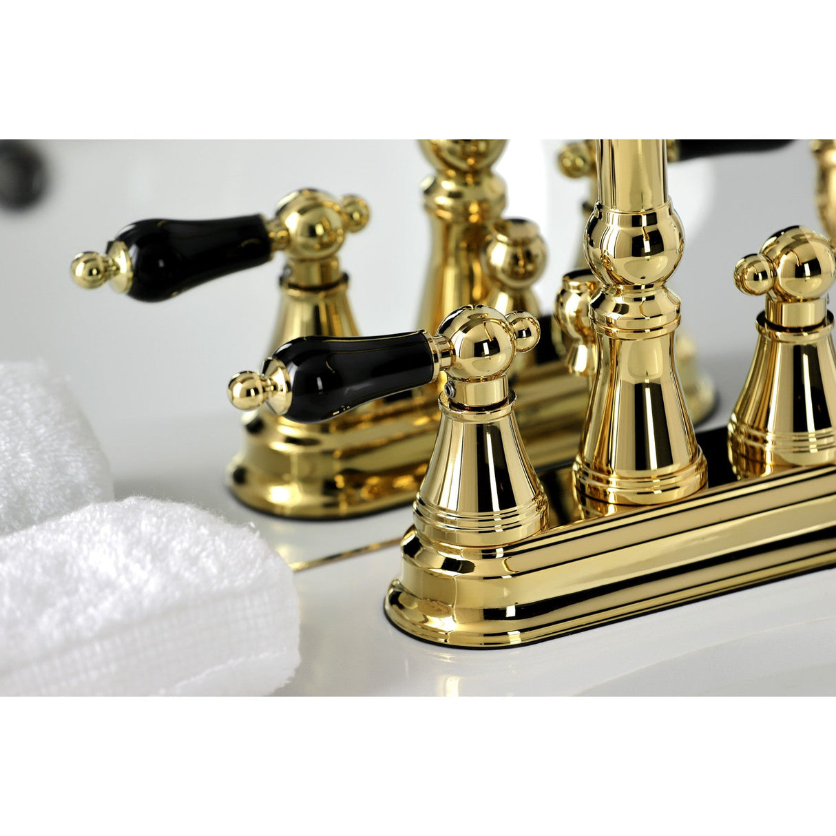 Duchess KS2612PKL Two-Handle Deck Mount 4" Centerset Bathroom Faucet with Brass Pop-Up, Polished Brass