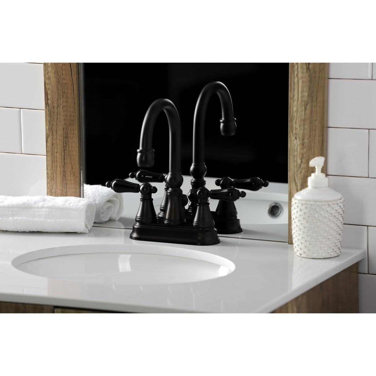 Duchess KS2615PKL Two-Handle Deck Mount 4" Centerset Bathroom Faucet with Brass Pop-Up, Oil Rubbed Bronze