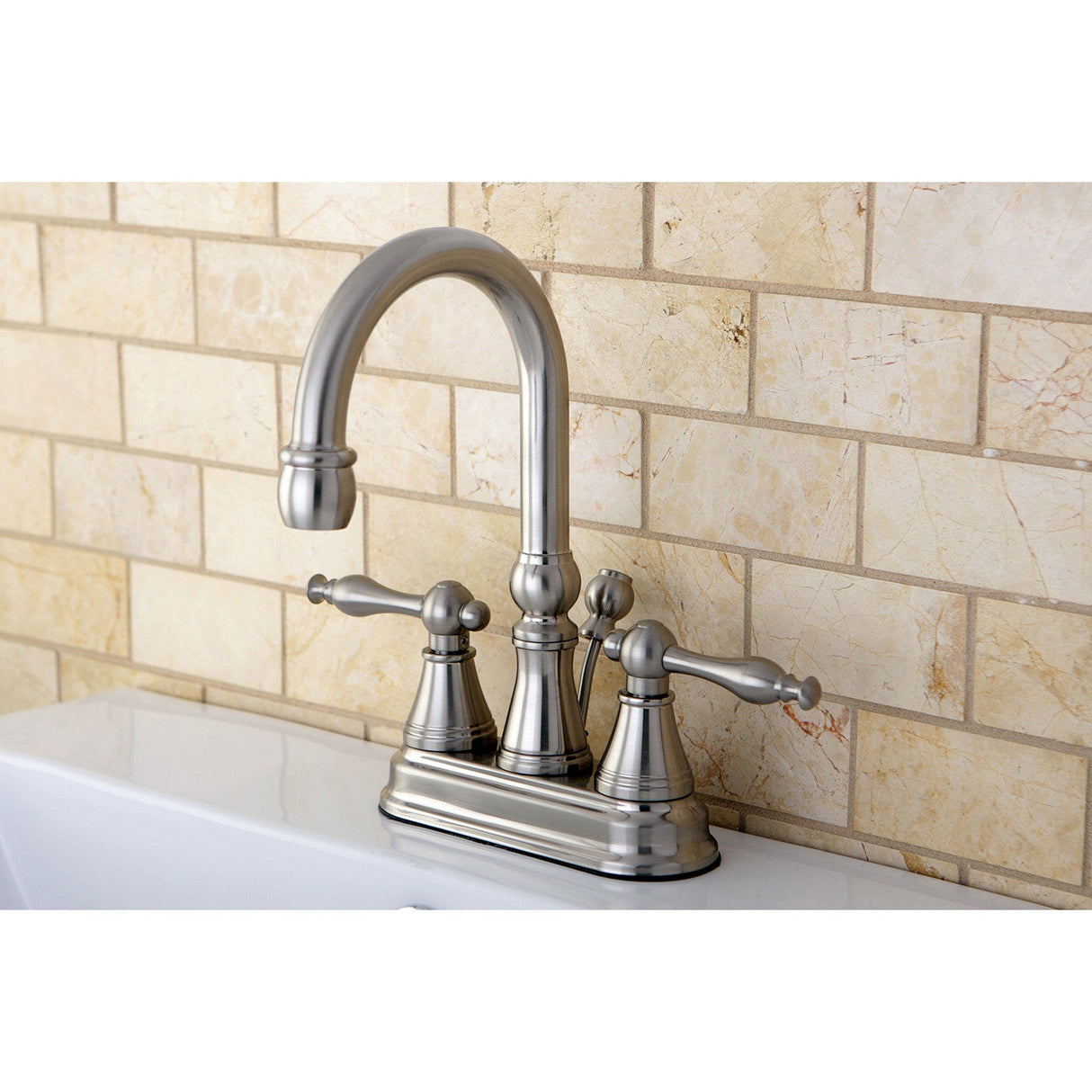 Naples KS2618NL Two-Handle 3-Hole Deck Mount 4" Centerset Bathroom Faucet with Brass Pop-Up, Brushed Nickel