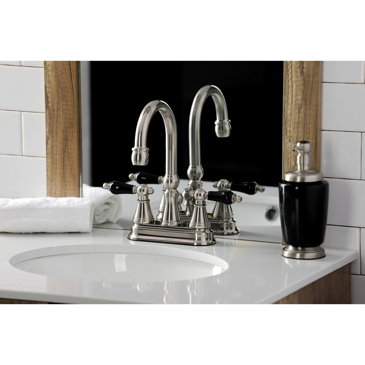 Duchess KS2618PKL Two-Handle Deck Mount 4" Centerset Bathroom Faucet with Brass Pop-Up, Brushed Nickel