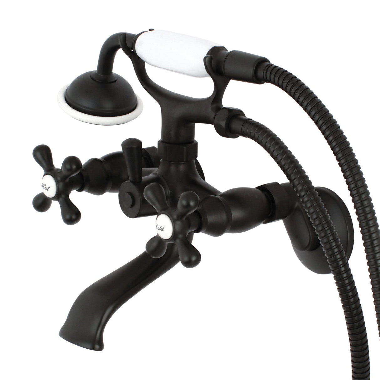 Kingston KS265ORB Three-Handle 2-Hole Tub Wall Mount Clawfoot Tub Faucet with Hand Shower, Oil Rubbed Bronze