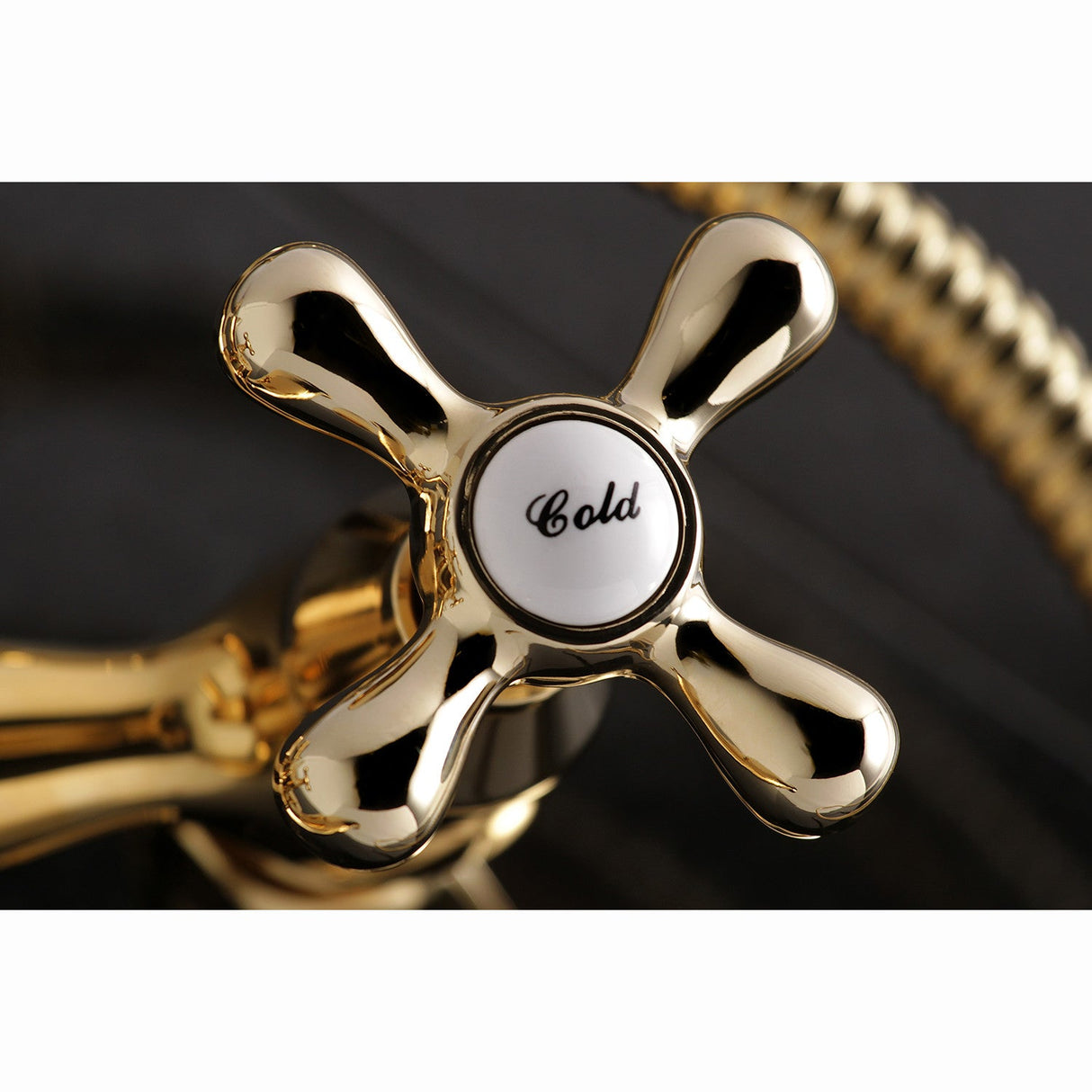 Kingston KS265PB Three-Handle 2-Hole Tub Wall Mount Clawfoot Tub Faucet with Hand Shower, Polished Brass