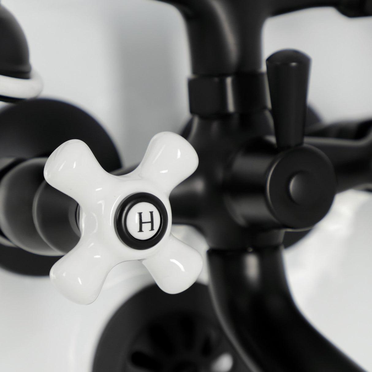 Kingston KS265PXMB Three-Handle 2-Hole Tub Wall Mount Clawfoot Tub Faucet with Hand Shower, Matte Black