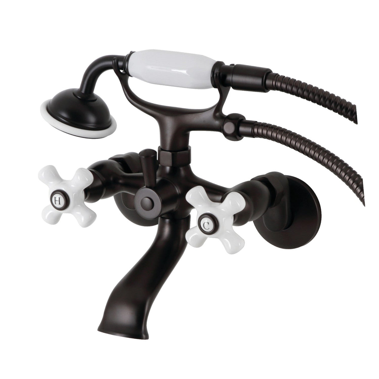 Kingston KS265PXORB Three-Handle 2-Hole Tub Wall Mount Clawfoot Tub Faucet with Hand Shower, Oil Rubbed Bronze