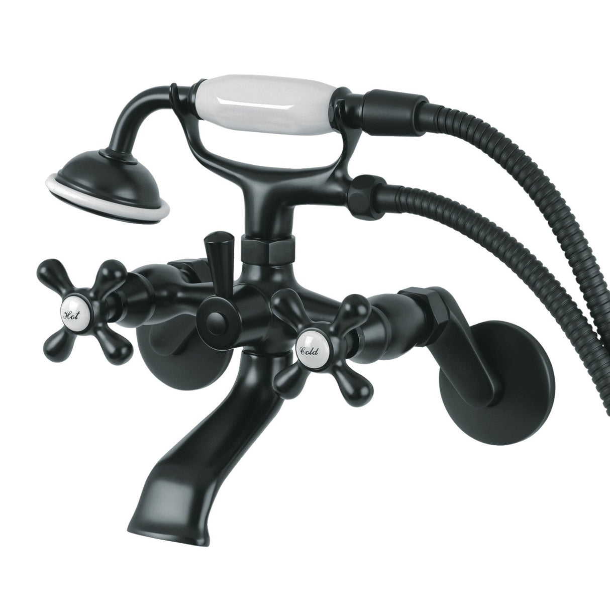 Kingston KS266MB Two-Handle 2-Hole Wall Mount Clawfoot Tub Faucet with Hand Shower, Matte Black