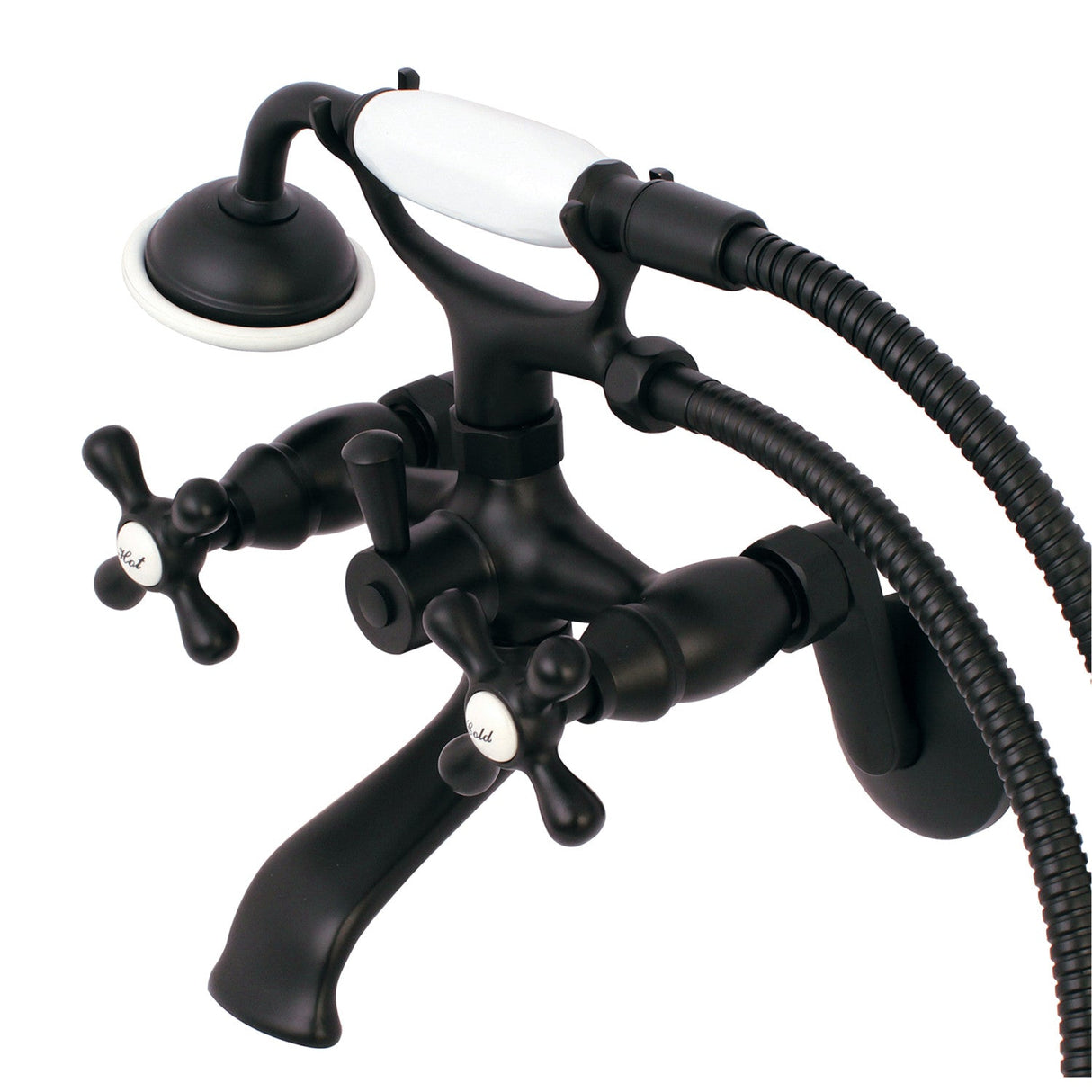 Kingston KS266ORB Two-Handle 2-Hole Wall Mount Clawfoot Tub Faucet with Hand Shower, Oil Rubbed Bronze