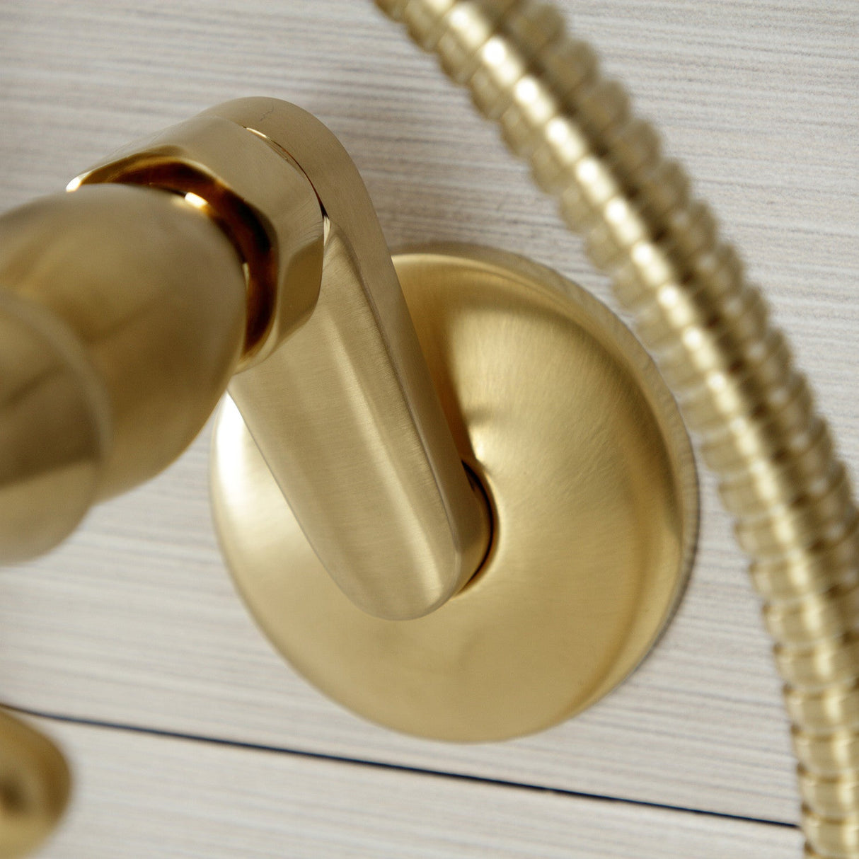 Kingston KS266SB Two-Handle 2-Hole Wall Mount Clawfoot Tub Faucet with Hand Shower, Brushed Brass