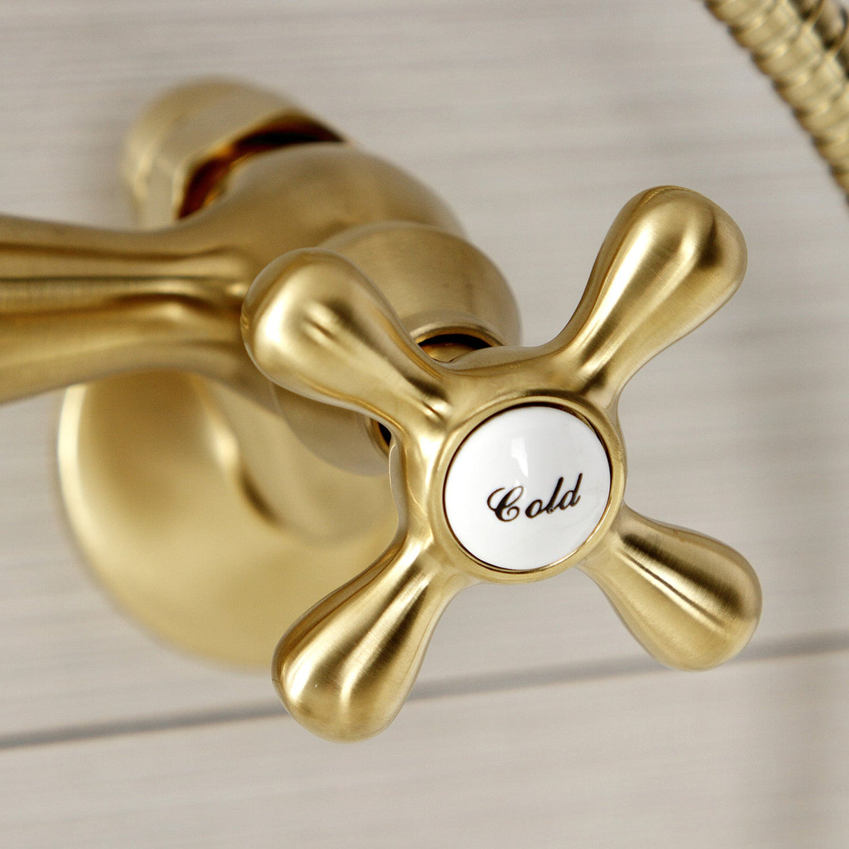 Kingston KS266SB Two-Handle 2-Hole Wall Mount Clawfoot Tub Faucet with Hand Shower, Brushed Brass