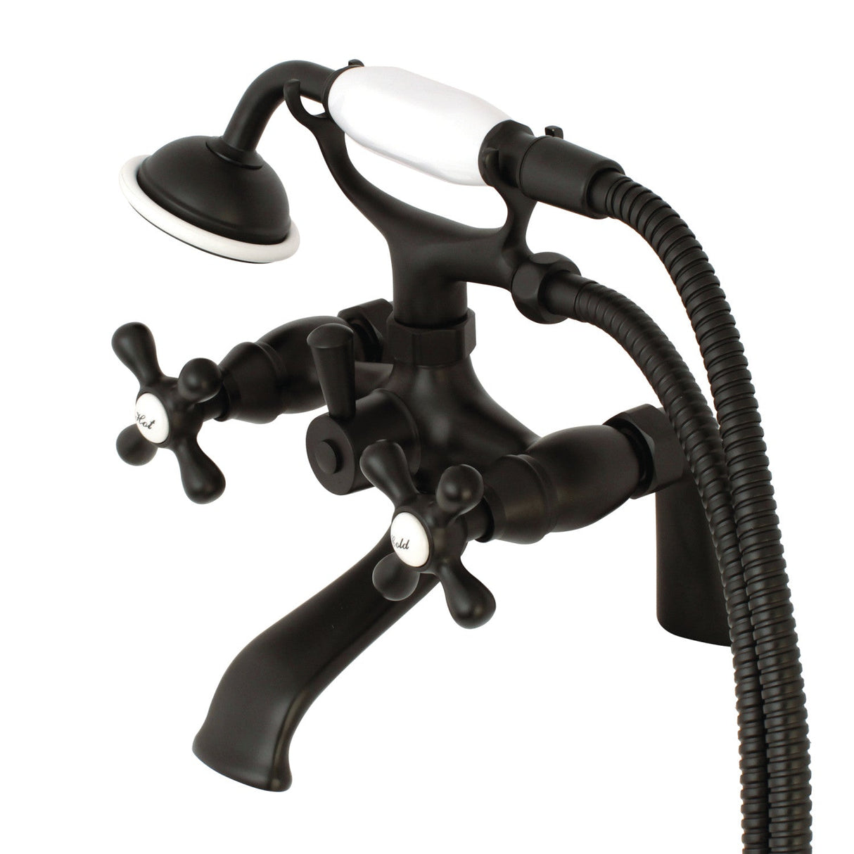 Kingston KS267ORB Three-Handle 2-Hole Deck Mount Clawfoot Tub Faucet with Hand Shower, Oil Rubbed Bronze