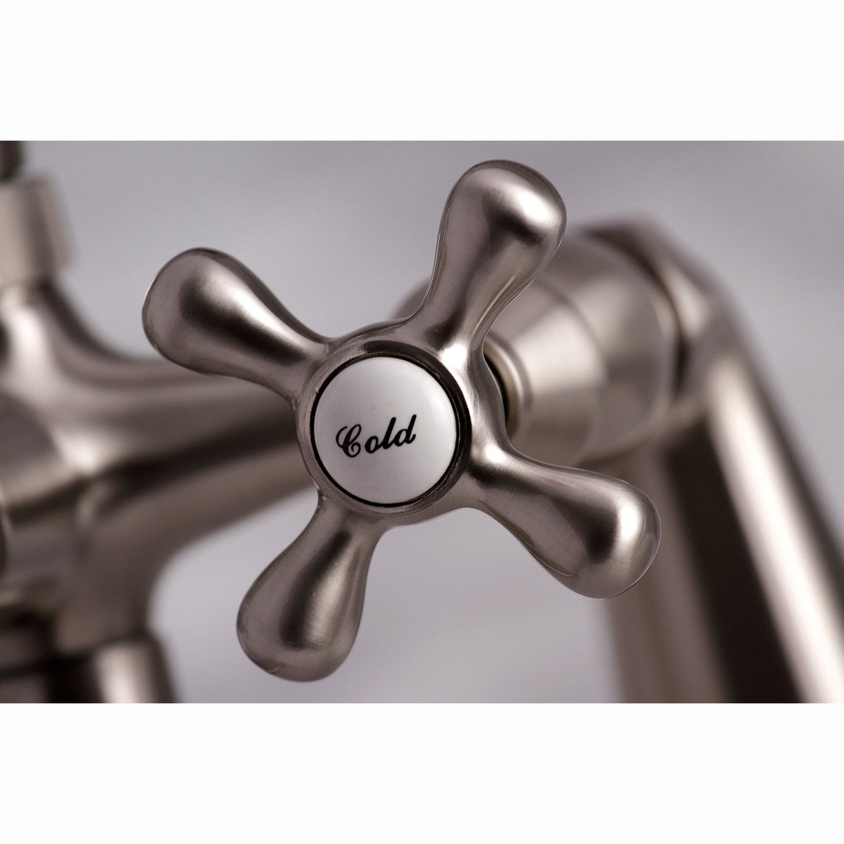 Kingston KS267SN Three-Handle 2-Hole Deck Mount Clawfoot Tub Faucet with Hand Shower, Brushed Nickel