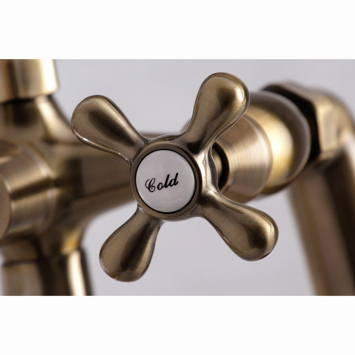 Kingston KS268AB Three-Handle 2-Hole Deck Mount Clawfoot Tub Faucet with Hand Shower, Antique Brass