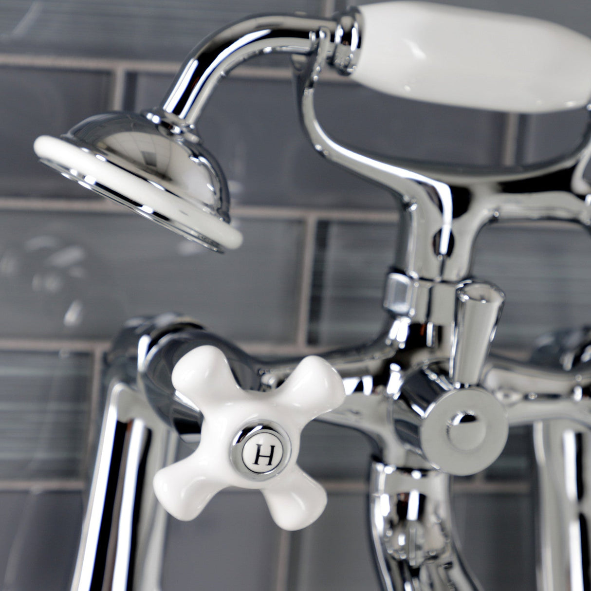 Kingston KS268PXC Three-Handle 2-Hole Deck Mount Clawfoot Tub Faucet with Hand Shower, Polished Chrome