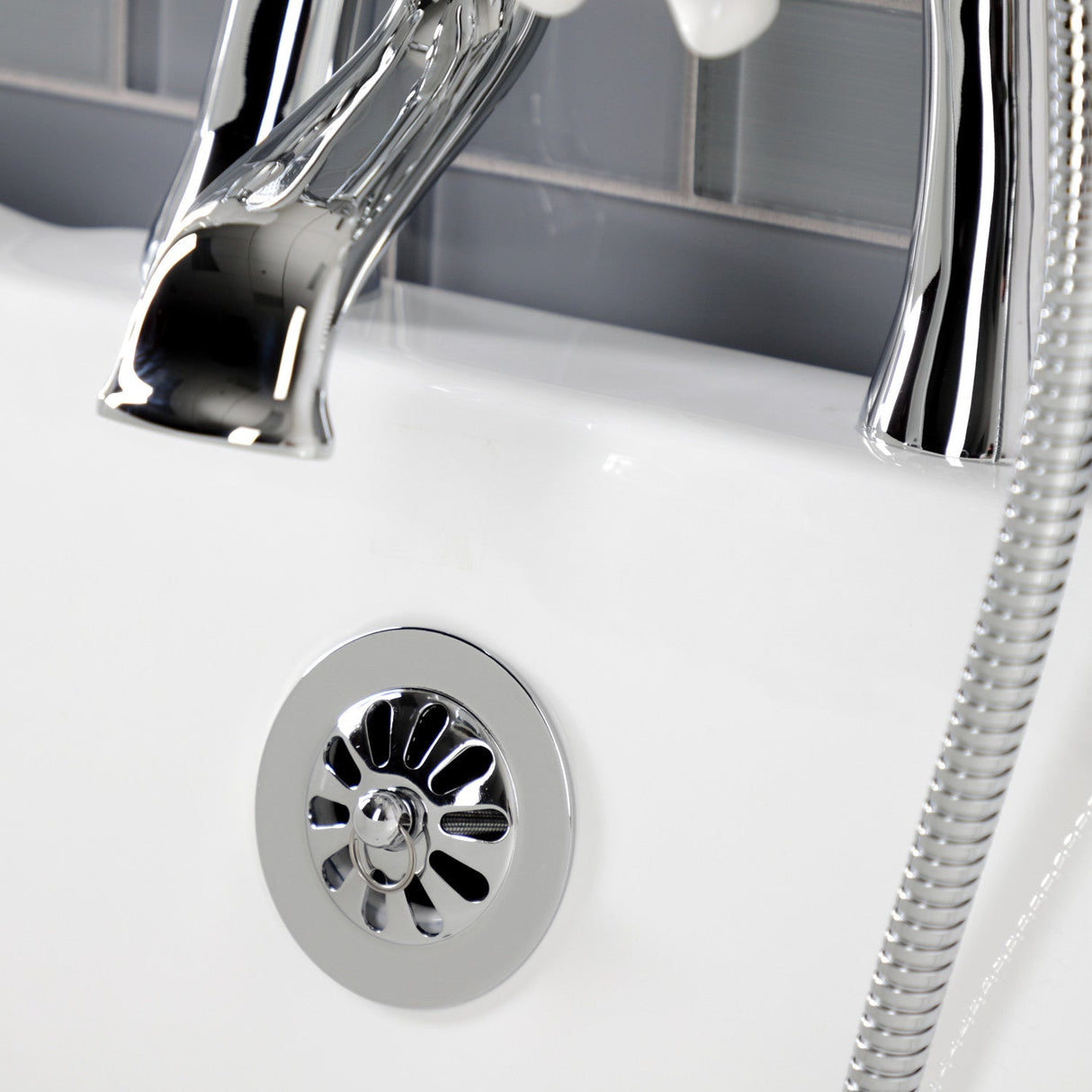 Kingston KS268PXC Three-Handle 2-Hole Deck Mount Clawfoot Tub Faucet with Hand Shower, Polished Chrome