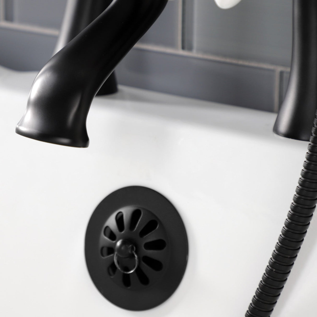 Kingston KS268PXMB Three-Handle 2-Hole Deck Mount Clawfoot Tub Faucet with Hand Shower, Matte Black
