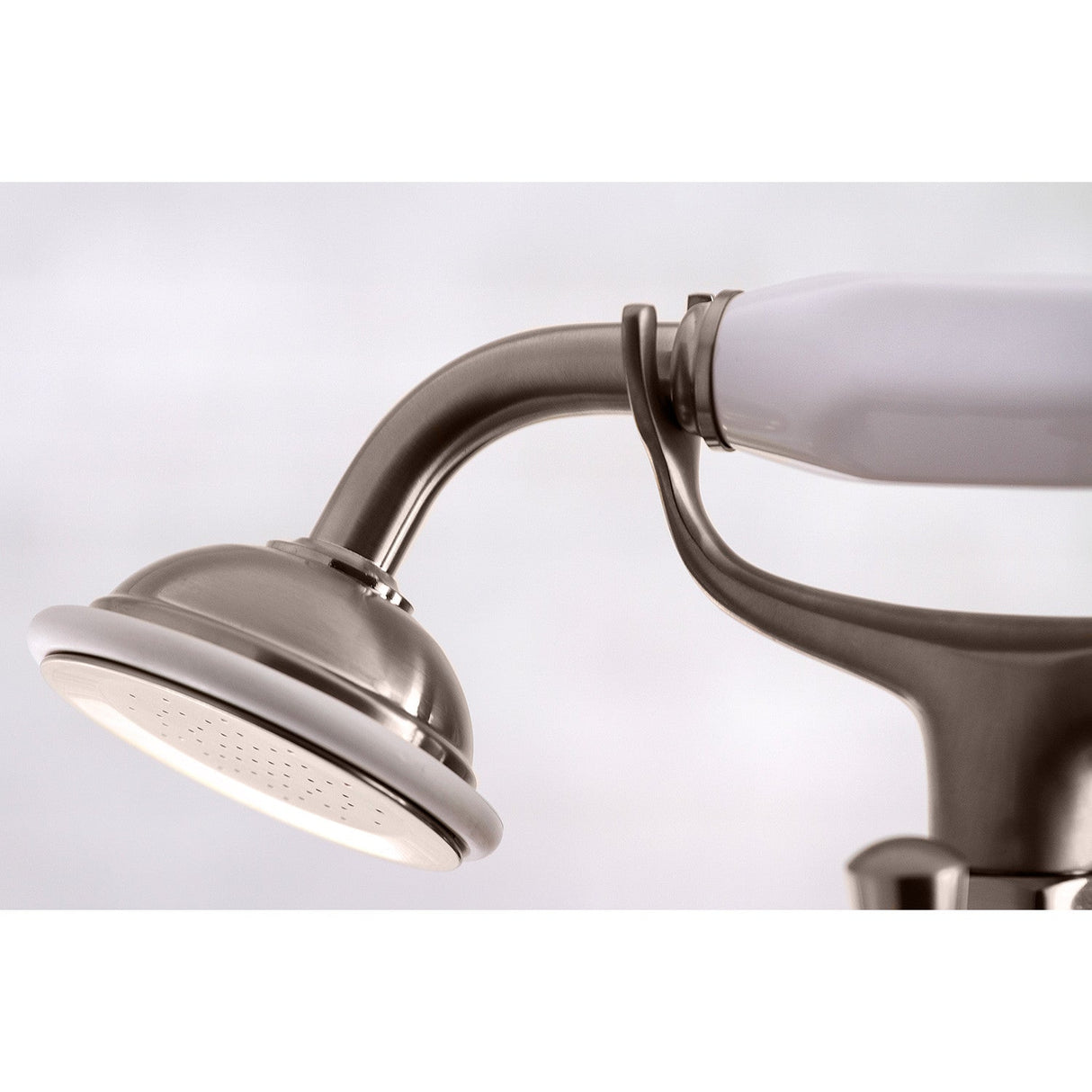 Kingston KS268SN Three-Handle 2-Hole Deck Mount Clawfoot Tub Faucet with Hand Shower, Brushed Nickel