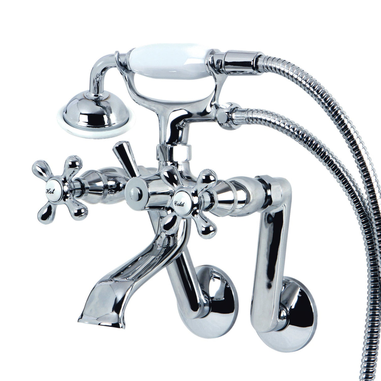 Kingston KS269C Three-Handle 2-Hole Tub Wall Mount Clawfoot Tub Faucet with Hand Shower, Polished Chrome