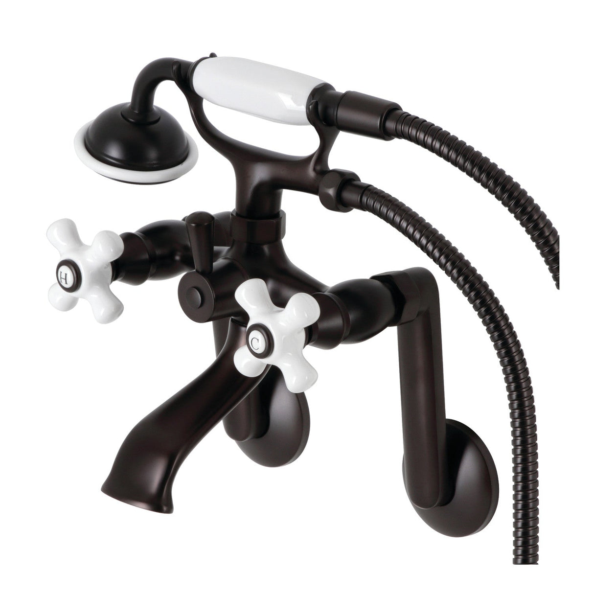 Kingston KS269PXORB Three-Handle 2-Hole Tub Wall Mount Clawfoot Tub Faucet with Hand Shower, Oil Rubbed Bronze