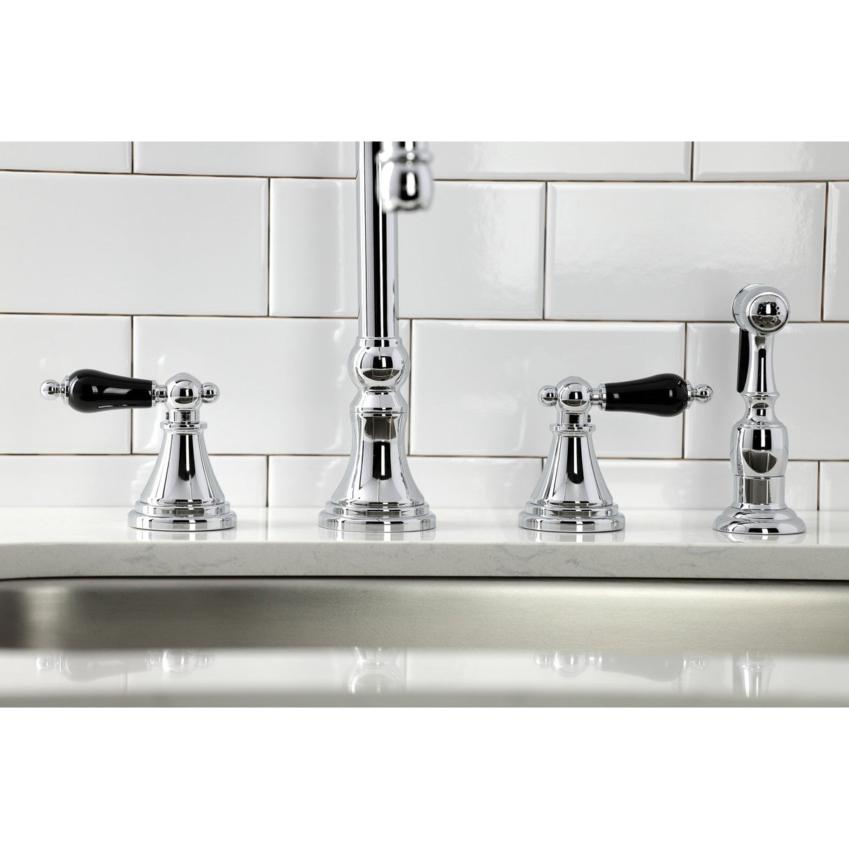Duchess KS2791PKLBS Widespread Kitchen Faucet with Brass Sprayer, Polished Chrome