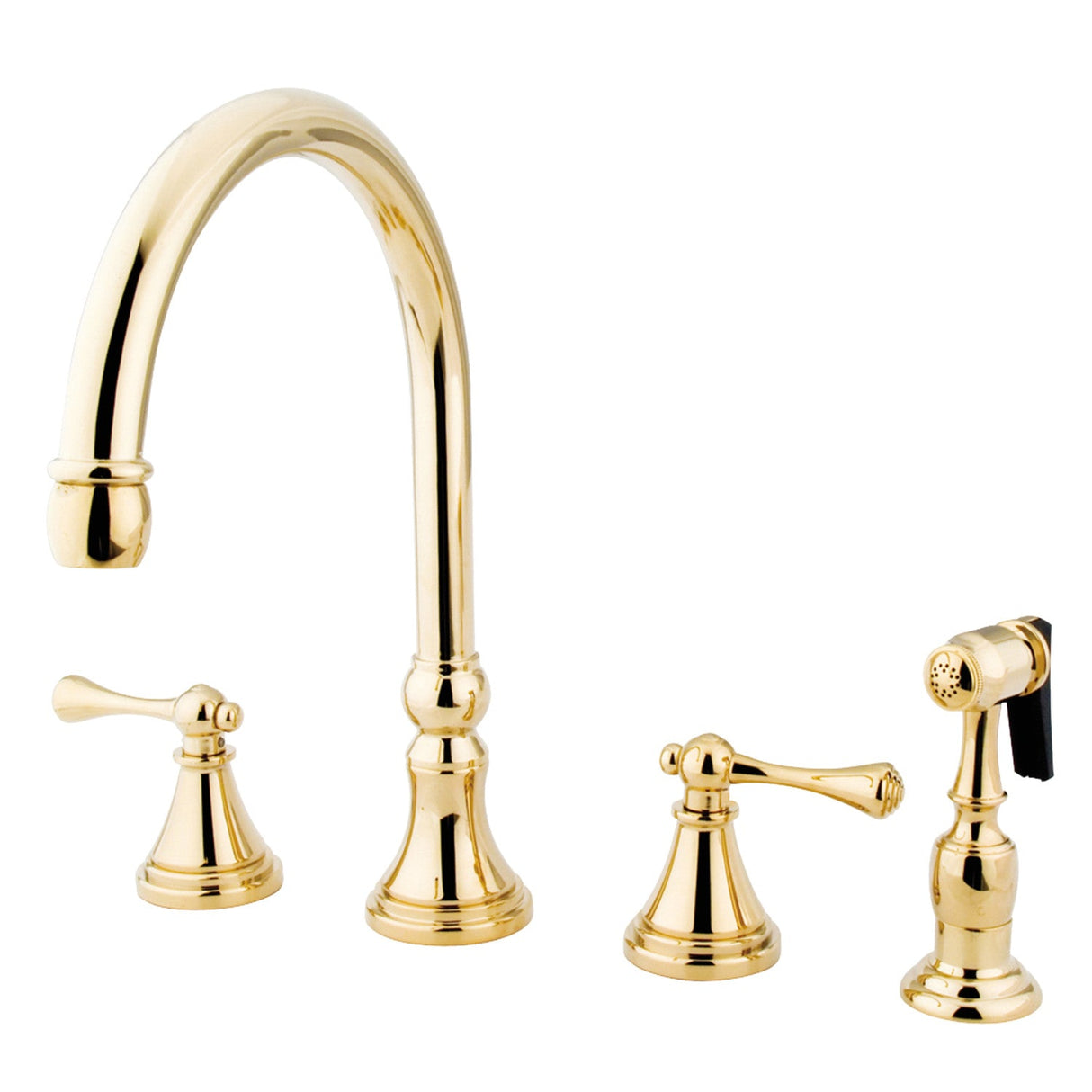Governor KS2792BLBS Two-Handle 4-Hole Deck Mount Widespread Kitchen Faucet with Brass Sprayer, Polished Brass