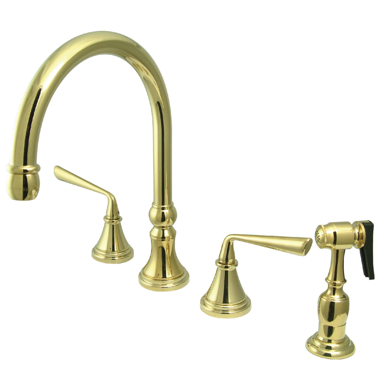 Silver Sage KS2792ZLBS Two-Handle 4-Hole Deck Mount Widespread Kitchen Faucet with Brass Sprayer, Polished Brass