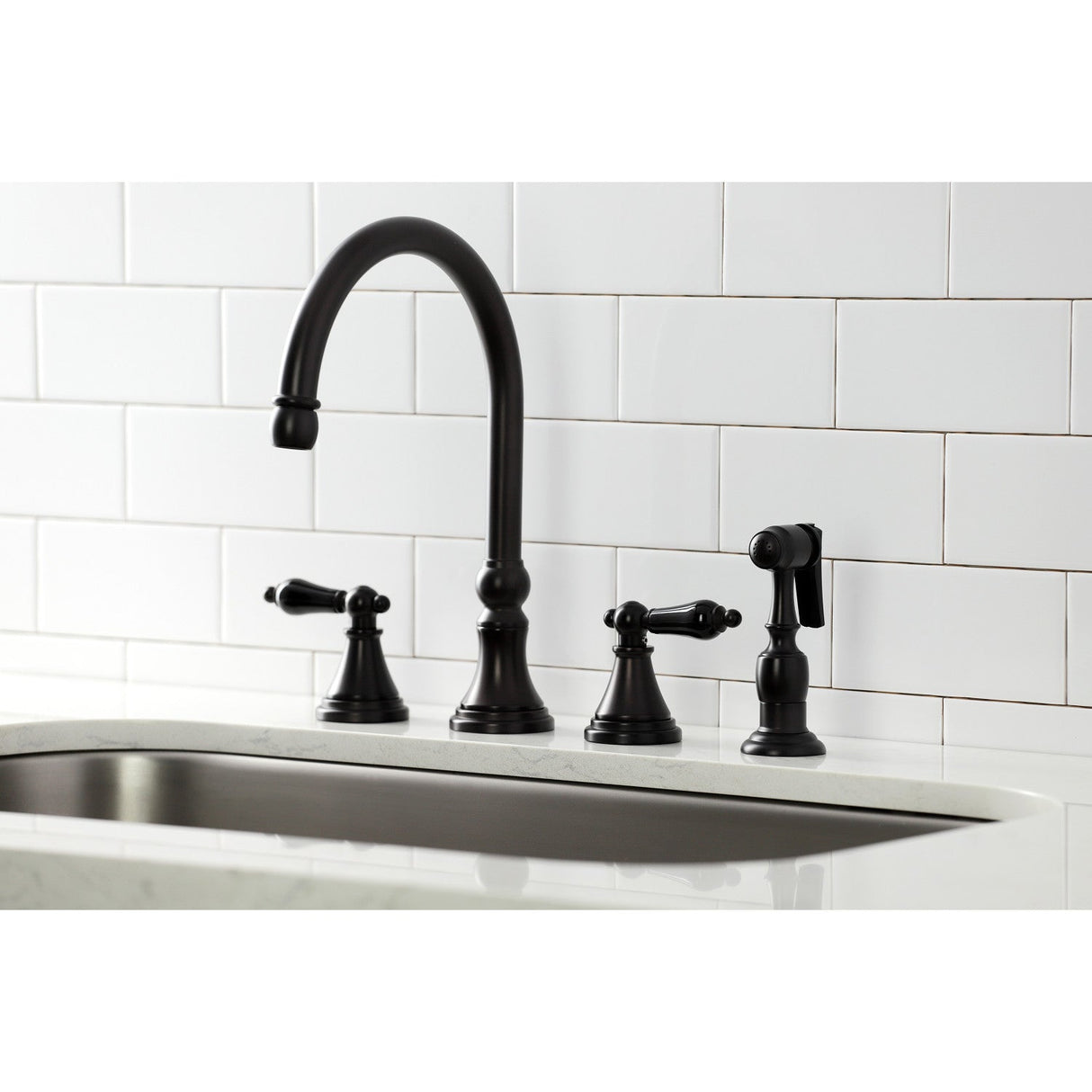 Duchess KS2795PKLBS Widespread Kitchen Faucet with Brass Sprayer, Oil Rubbed Bronze