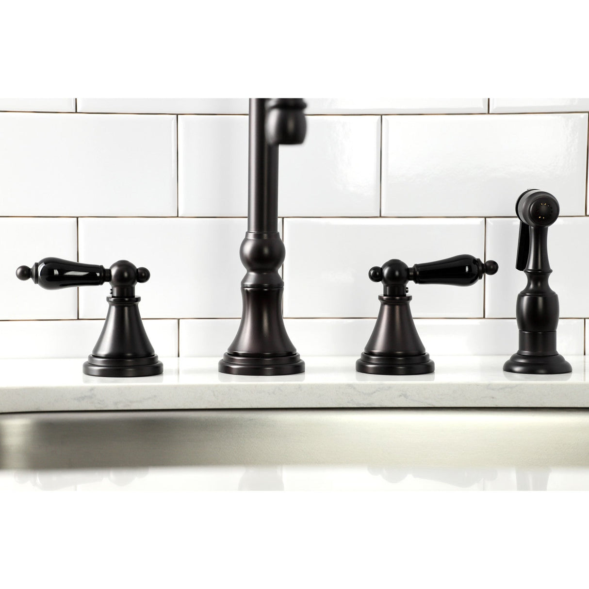 Duchess KS2795PKLBS Widespread Kitchen Faucet with Brass Sprayer, Oil Rubbed Bronze