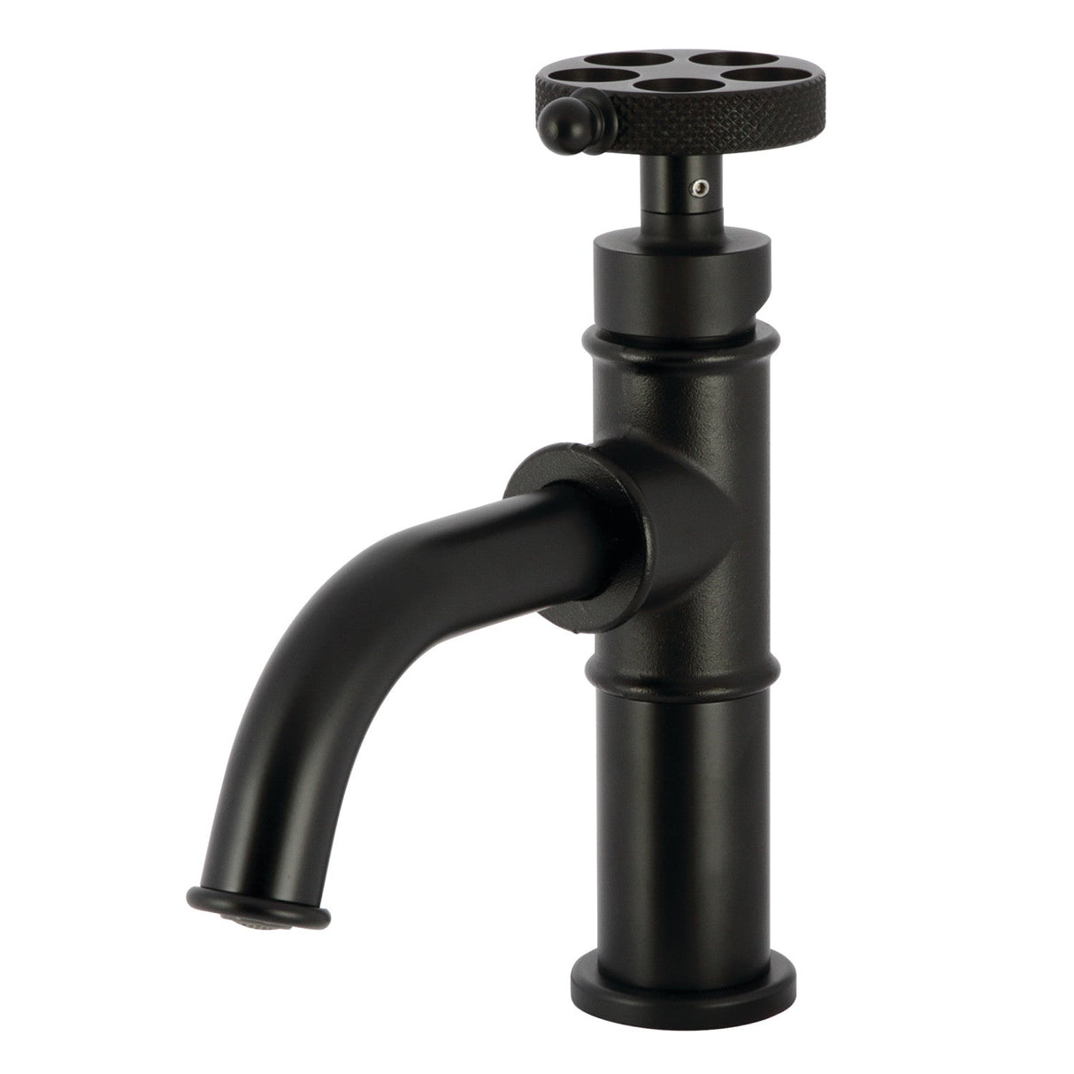 Webb KS2820RKX Single-Handle 1-Hole Deck Mount Bathroom Faucet with Knurled Handle and Push Pop-Up Drain, Matte Black