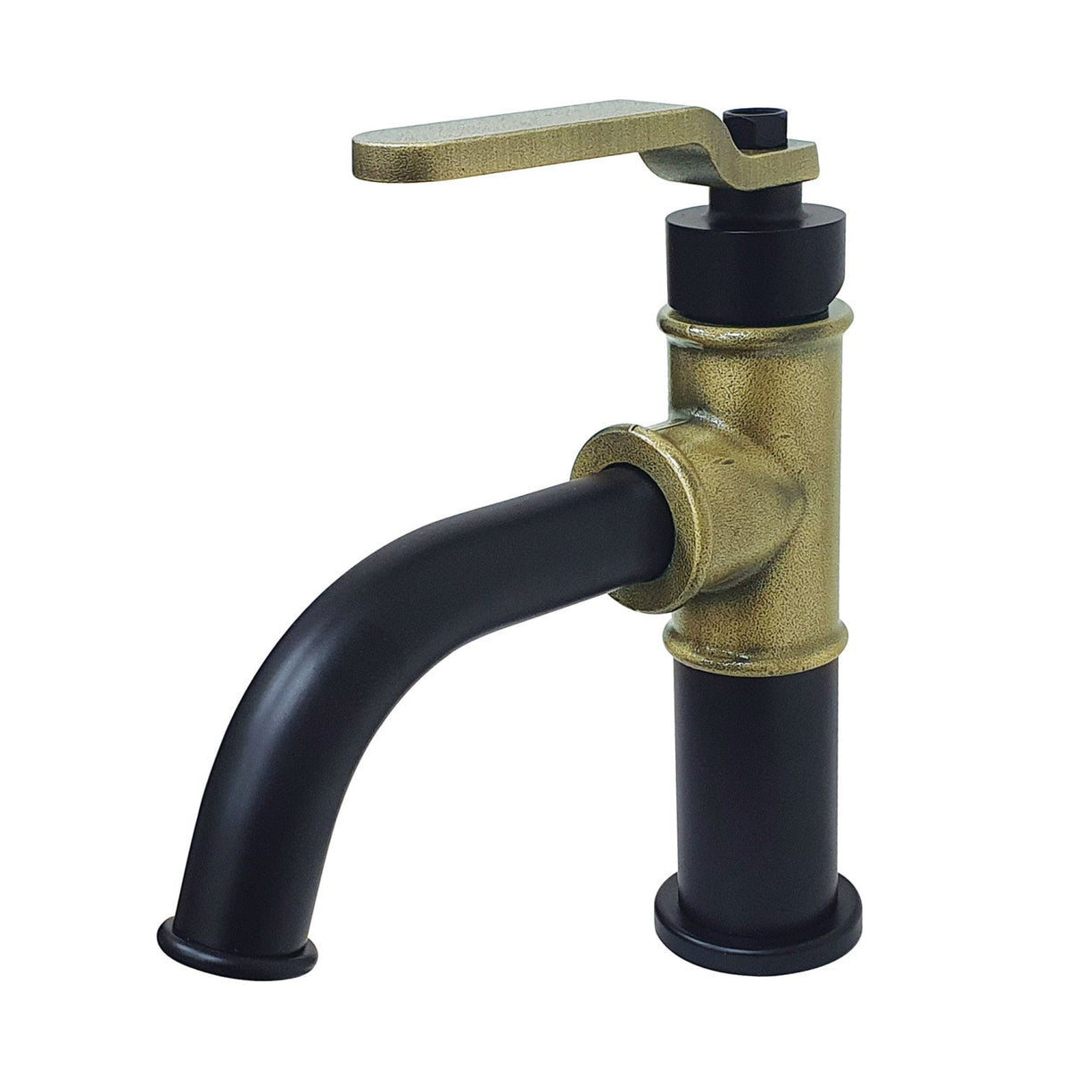 Whitaker KS2823KL Single-Handle 1-Hole Deck Mount Bathroom Faucet with Push Pop-Up, Matte Black/Antique Brass