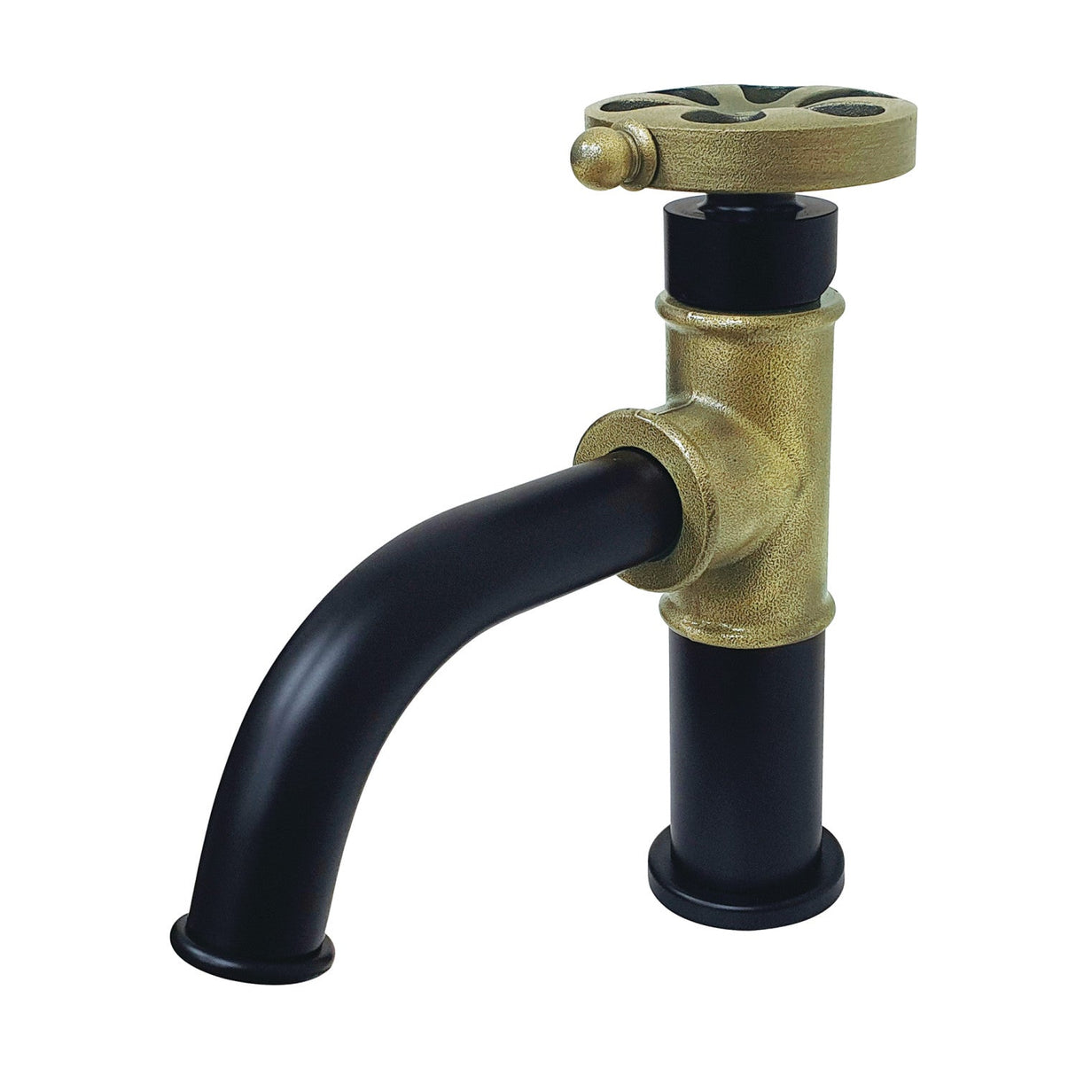 Belknap KS2823RX Single-Handle 1-Hole Deck Mount Bathroom Faucet with Push Pop-Up, Matte Black/Antique Brass