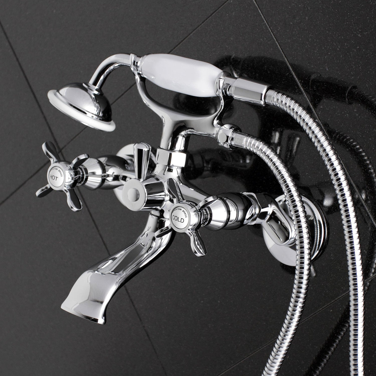 Essex KS285C Three-Handle 2-Hole Tub Wall Mount Clawfoot Tub Faucet with Hand Shower, Polished Chrome