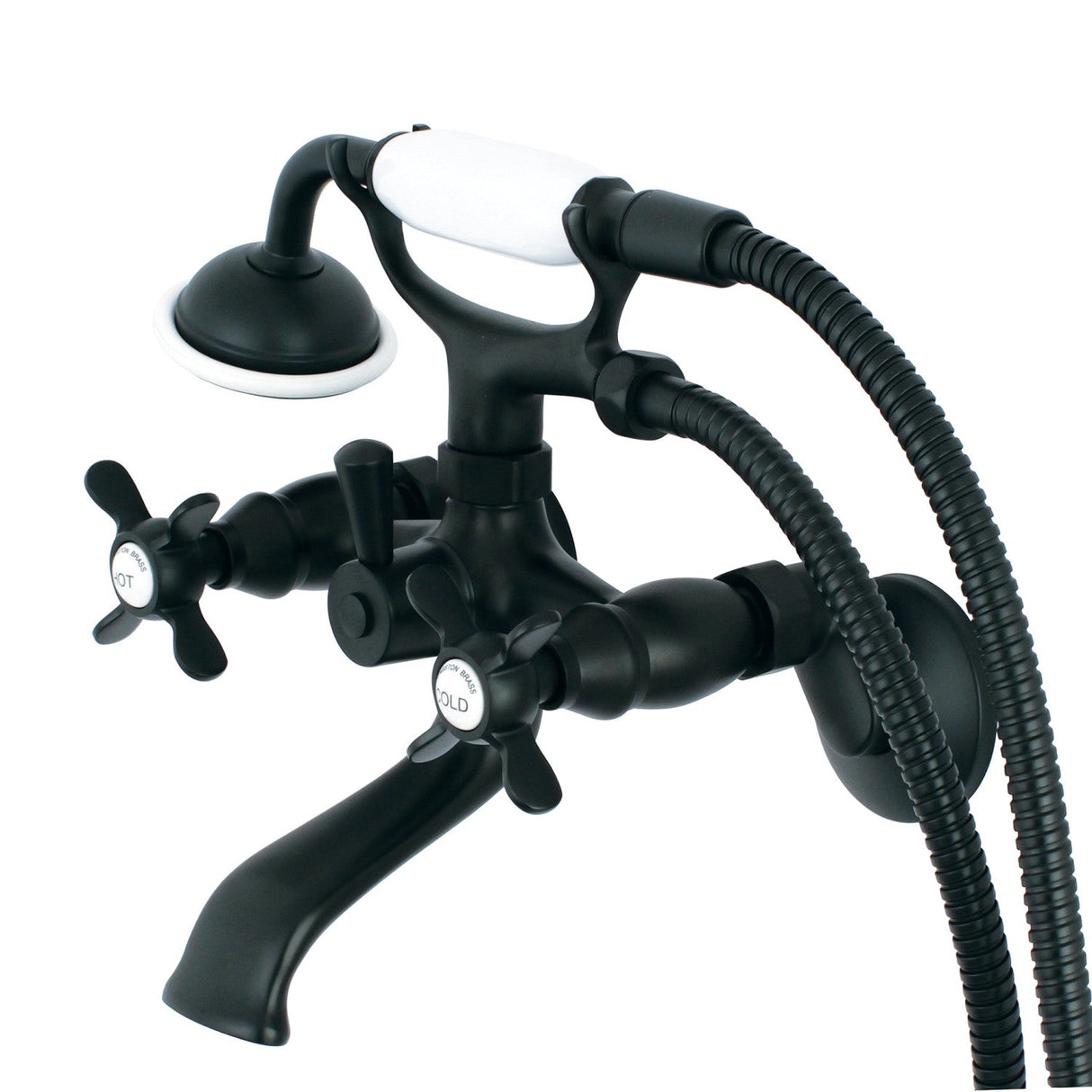 Essex KS285MB Three-Handle 2-Hole Tub Wall Mount Clawfoot Tub Faucet with Hand Shower, Matte Black