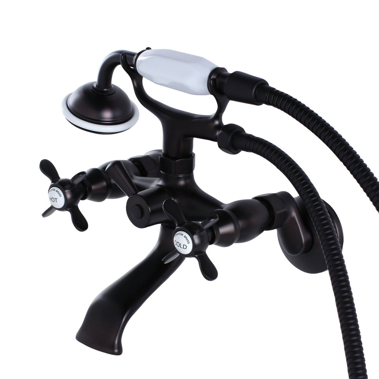 Essex KS285ORB Three-Handle 2-Hole Tub Wall Mount Clawfoot Tub Faucet with Hand Shower, Oil Rubbed Bronze