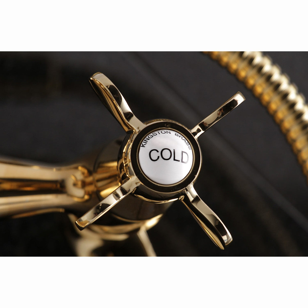 Essex KS285PB Three-Handle 2-Hole Tub Wall Mount Clawfoot Tub Faucet with Hand Shower, Polished Brass