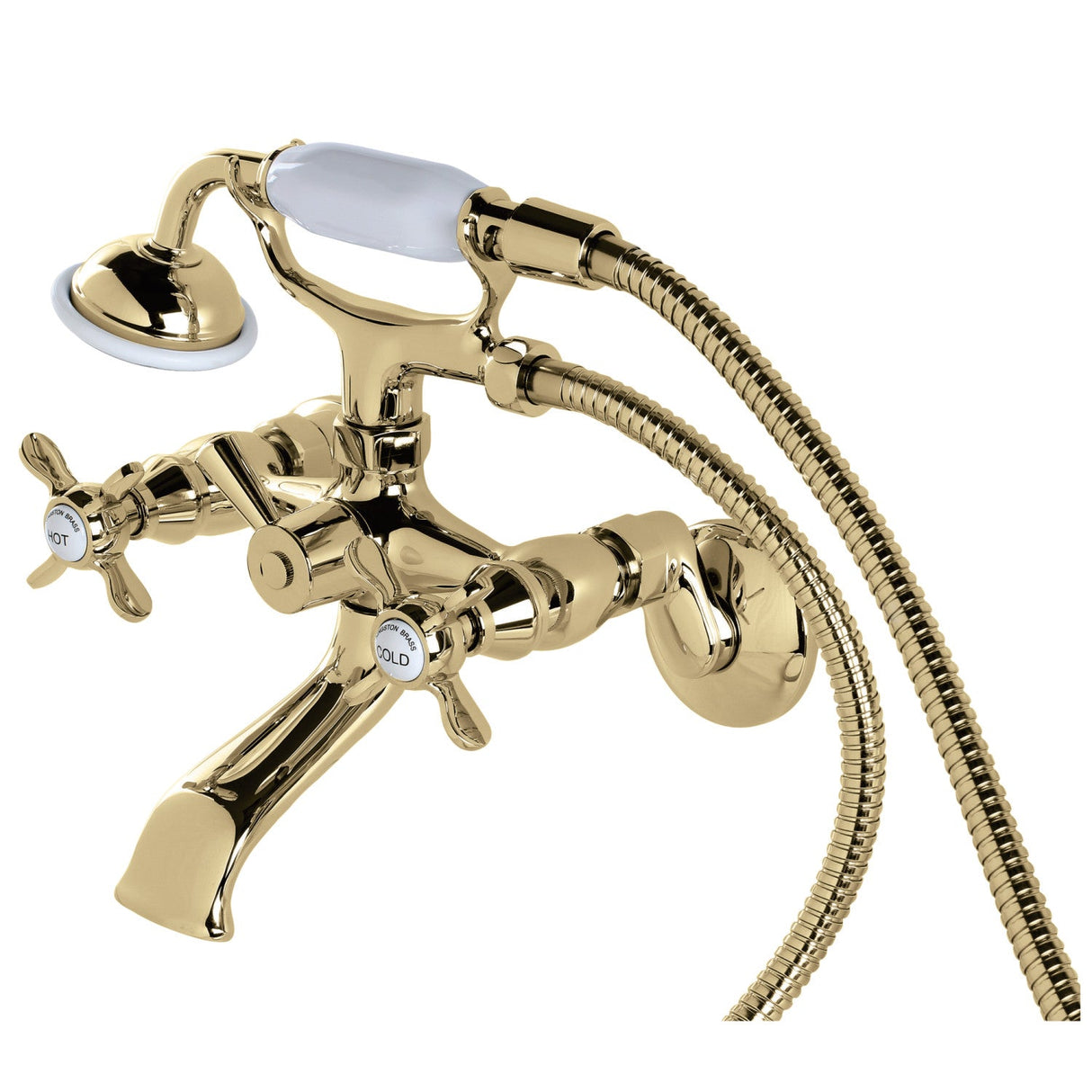 Essex KS285PB Three-Handle 2-Hole Tub Wall Mount Clawfoot Tub Faucet with Hand Shower, Polished Brass
