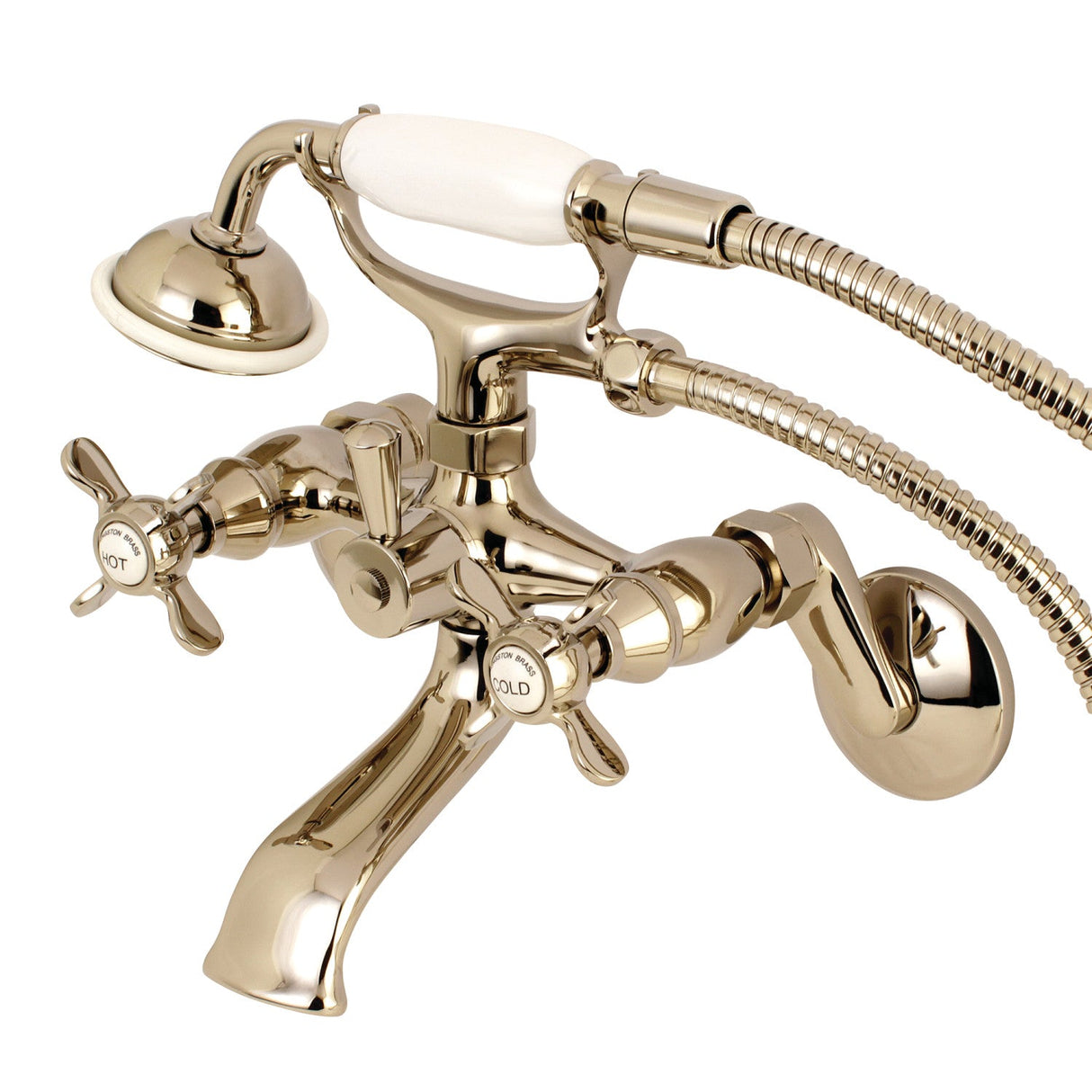 Essex KS286PN Three-Handle 2-Hole Wall Mount Clawfoot Tub Faucet with Hand Shower, Polished Nickel