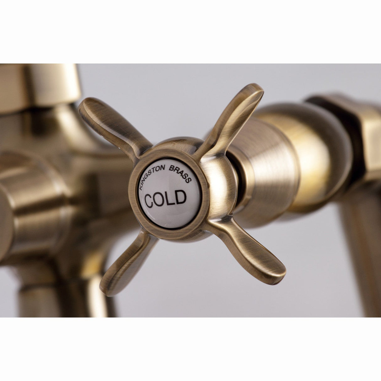 Essex KS288AB Three-Handle 2-Hole Deck Mount Clawfoot Tub Faucet with Hand Shower, Antique Brass