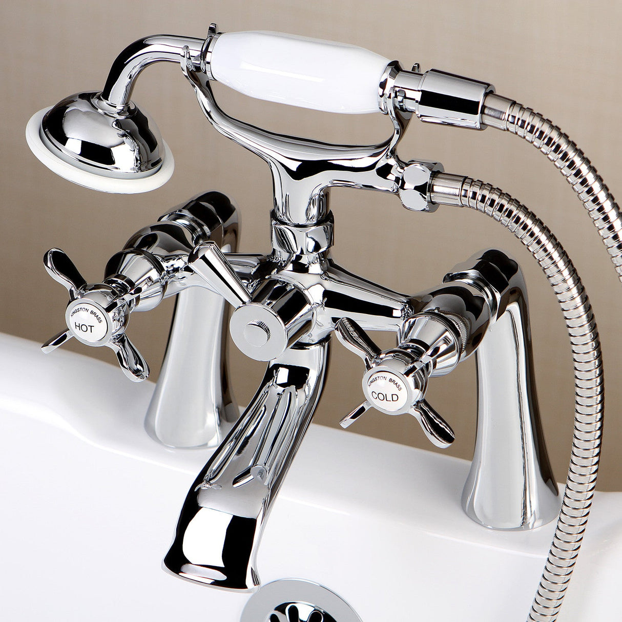Essex KS288C Three-Handle 2-Hole Deck Mount Clawfoot Tub Faucet with Hand Shower, Polished Chrome