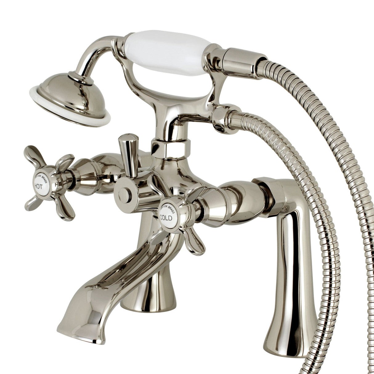 Essex KS288PN Three-Handle 2-Hole Deck Mount Clawfoot Tub Faucet with Hand Shower, Polished Nickel