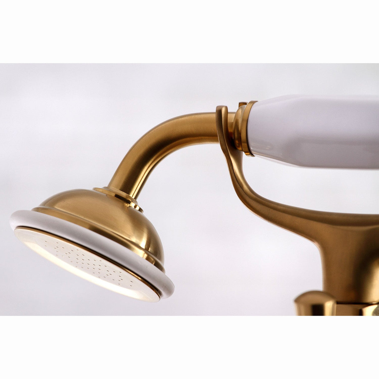 Essex KS288SB Three-Handle 2-Hole Deck Mount Clawfoot Tub Faucet with Hand Shower, Brushed Brass