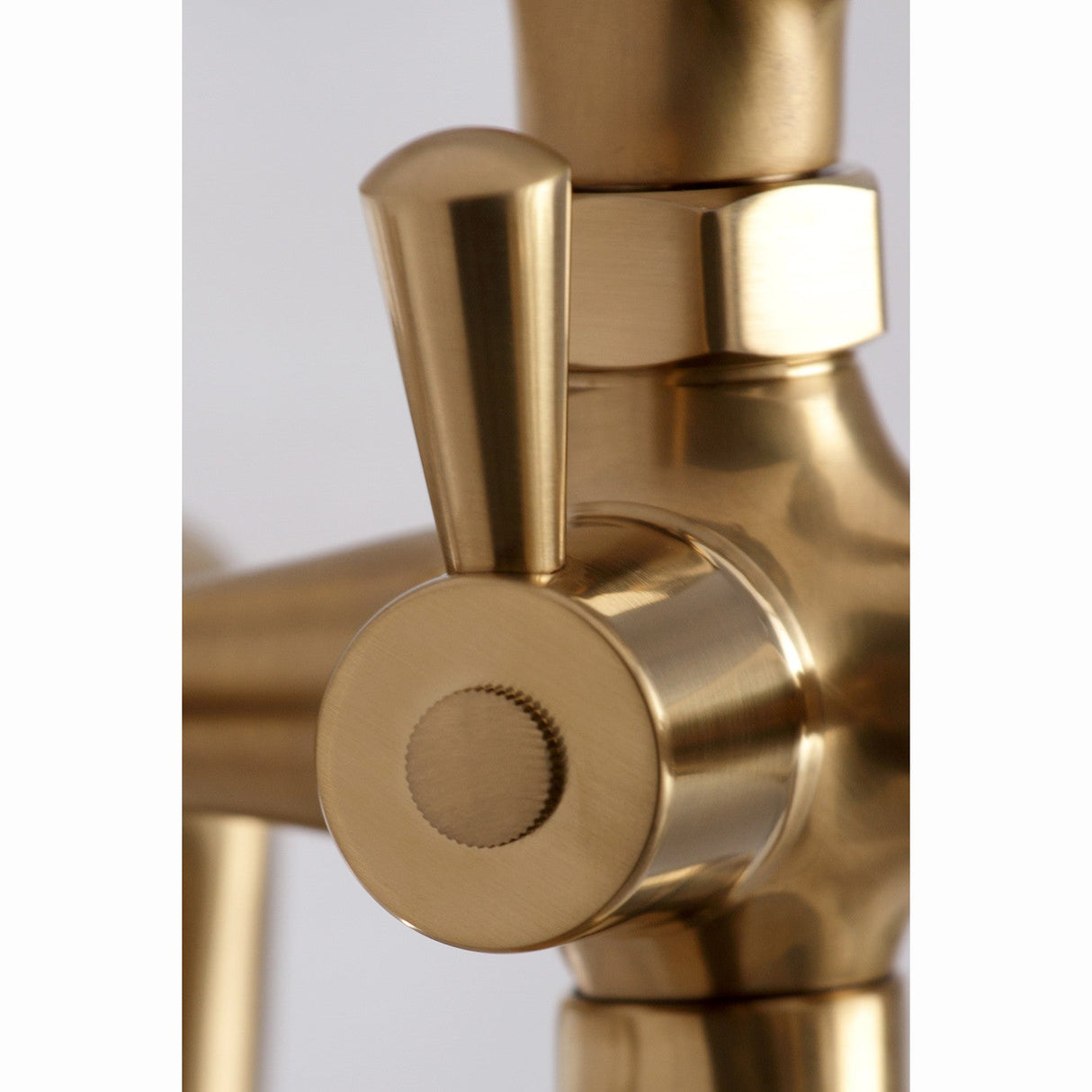 Essex KS288SB Three-Handle 2-Hole Deck Mount Clawfoot Tub Faucet with Hand Shower, Brushed Brass