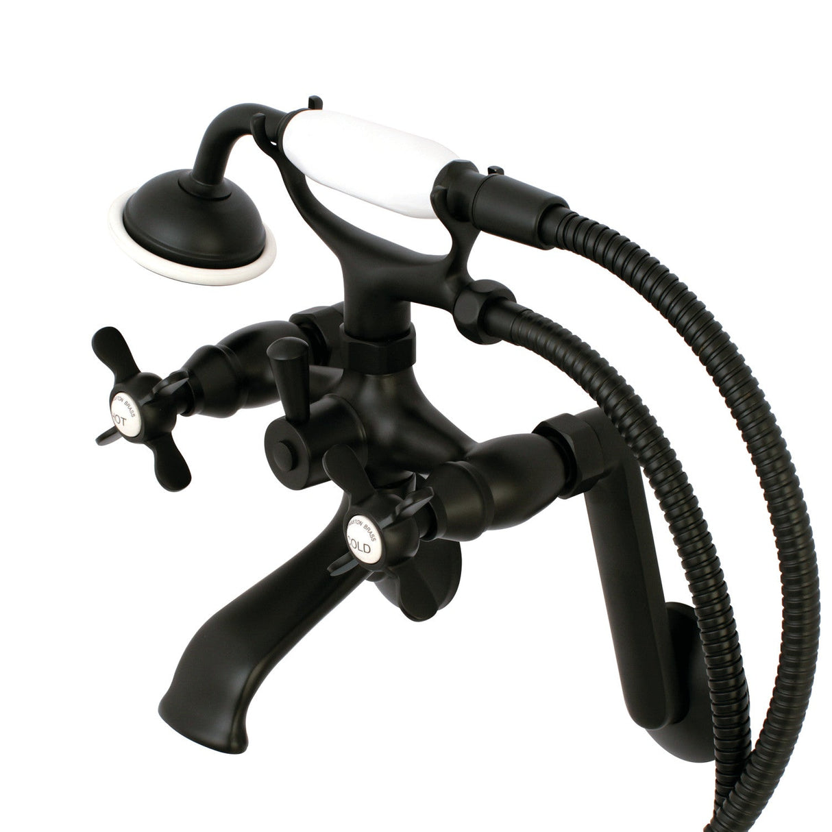 Kingston KS289MB Three-Handle 2-Hole Tub Wall Mount Clawfoot Tub Faucet with Hand Shower, Matte Black